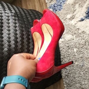 Cole Haan peep toe red heels Office Siren Corpcore